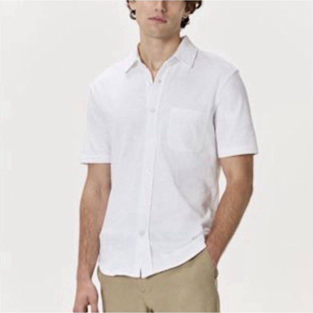 Quince Men 100% Organic Cotton Slub Short Sleeve‎ Button Up Shirt White M